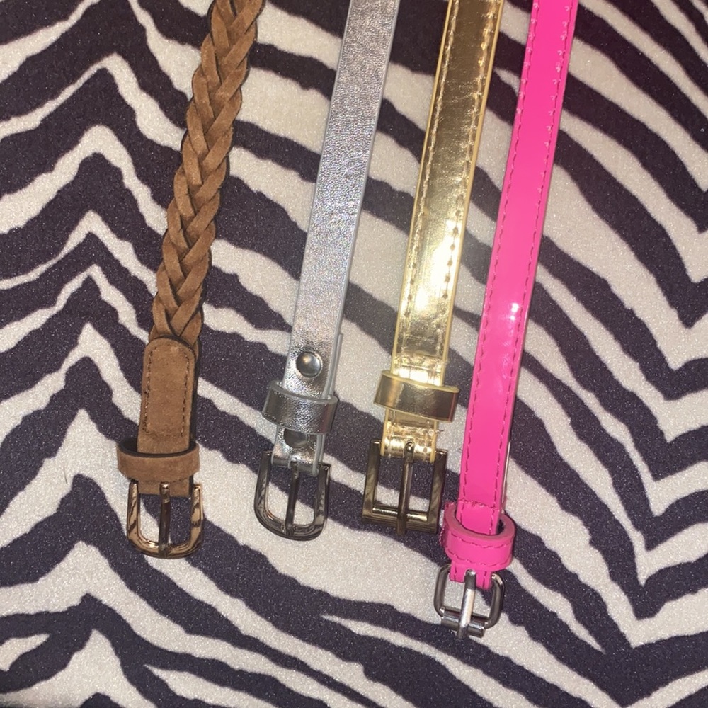 Girls Belt Lot - pink, brown, silver and gold